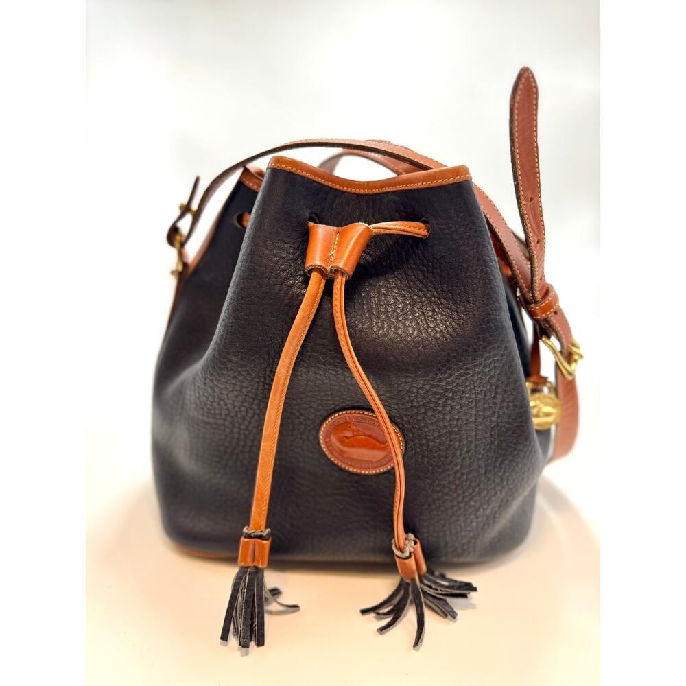 DOONEY & BOURKE Drawstring Navy Blue Leather Pebble Grain Kendall Tote Bag